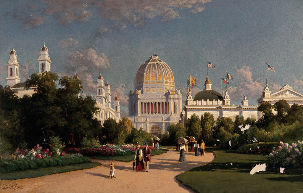 The Administration, Mining and Electrical Buildings from the Wooded Island